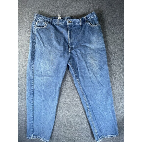 Carhartt Jeans Men's 50 X 32 Blue Denim Relaxed Fit 100% Cotton Grunge Paint - Picture 1 of 11